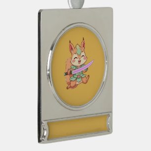 Adorno Con Rótulo Plateado Samurái de ardilla Kawaii.