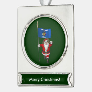 Adorno Con Rótulo Plateado Santa Claus Con El Firme De Wisconsin