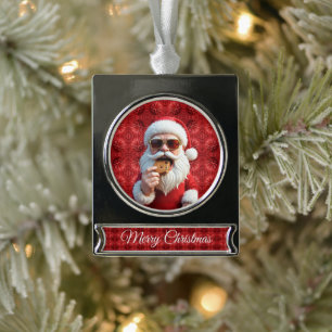 Adorno Con Rótulo Plateado Santa Claus genial