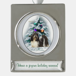 Adorno Con Rótulo Plateado Shih Tzu Navidades personalizados