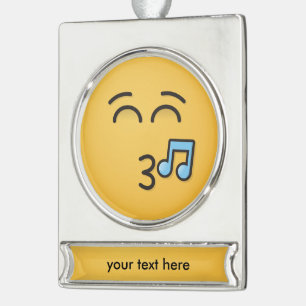 Adorno Con Rótulo Plateado Silbando cara con ojos sonrientes