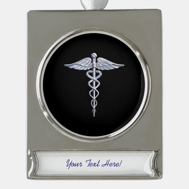 Adorno Con Rótulo Plateado Símbolo médico cromado como Caduceus (Anverso)