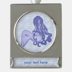 Adorno Con Rótulo Plateado Sitting Mermaid Blue