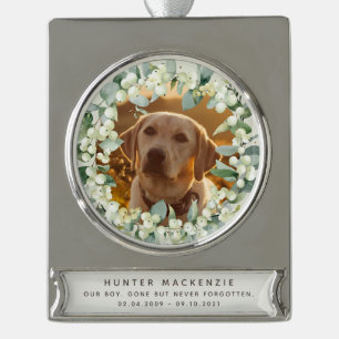 Adorno Con Rótulo Plateado Snowberries - Foto de memorial de mascota o Navida