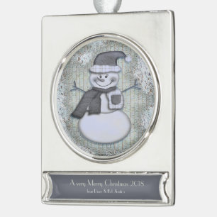Adorno Con Rótulo Plateado Snowman, escarcha de invierno PERSONALIZADO