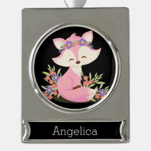 Adorno Con Rótulo Plateado Sweet Pink Fox personalizada