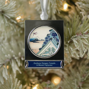 Adorno Con Rótulo Plateado Templo Honganji Vista de madera japonesa del monte
