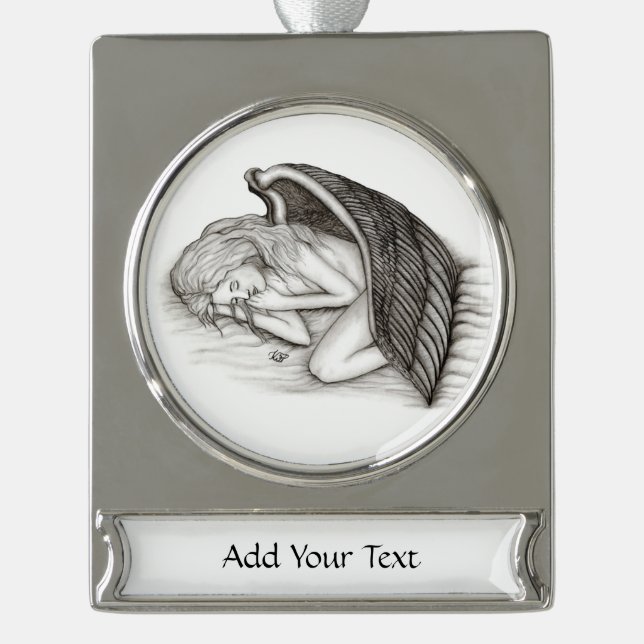 Adorno Con Rótulo Plateado Un ángel dormido (Anverso)