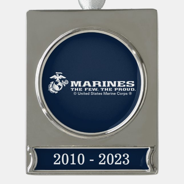 Adorno Con Rótulo Plateado USMC Los Pocos Logo Del Orgullo - Blanco (Anverso)