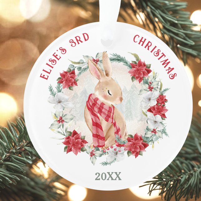 Adorno Conejito lindo Poinsettia Elegante Navidades de no (Cute Bunny Poinsettia Elegant Girl Name Christmas Ornament)