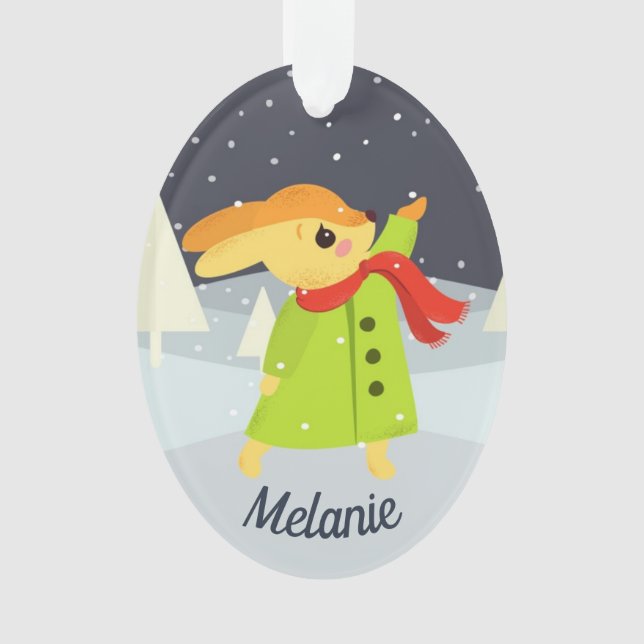 Adorno Conejo de Navidad atrapando copos de nieve (Anverso)