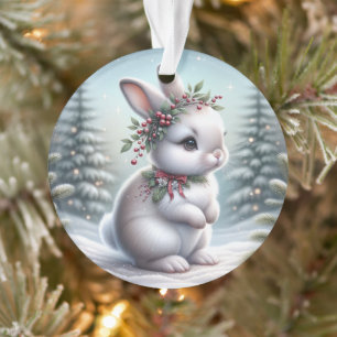 Adorno Conejo Snow Bunny con Holly y Cinta