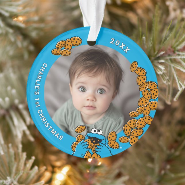 Adorno Cookie Monster Baby's 1st Christmas Photo Ornament (Árbol)