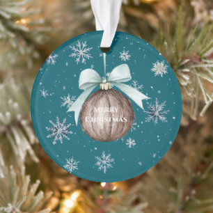 Adorno Copo de Navidad Coco Azul Turquesa con Lazo