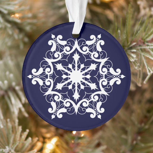 Adorno Copo De Nieve Blanco Sobre Azul Oscuro (Árbol)