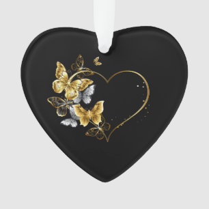 Adorno Corazón con mariposas doradas