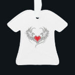 Adorno Corazón de Ángel Rojo con alas<br><div class="desc">Corazón rojo pintado de forma artística con alas de ángel gris,  decorado con un contorno suave negro.</div>