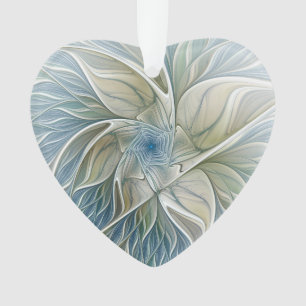 Adorno Corazón de Arte Fractal Abstracto Azul Khaki Flora
