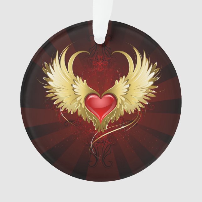 Adorno Corazón Rojo con Alas Doradas (Anverso)