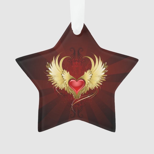 Adorno Corazón Rojo con Alas Doradas (Anverso)