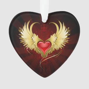 Adorno Corazón Rojo con Alas Doradas