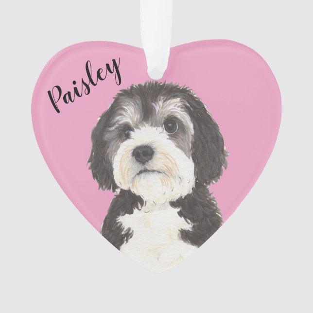 Adorno Corazón rosa Bernedoodle Sheepadoodle (Anverso)