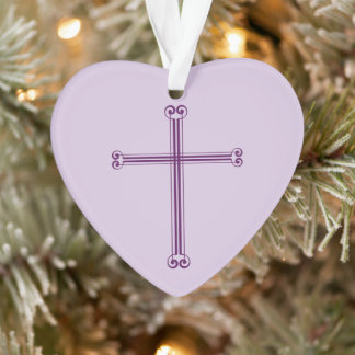 Adorno Corazón Simple Cruz Morada Feliz Navidad