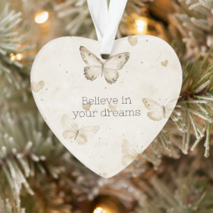 Adorno Corazones de Crema Mariposas Navidad