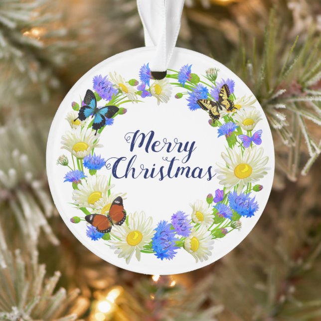 Adorno corona floral púrpura con mariposa (Árbol)