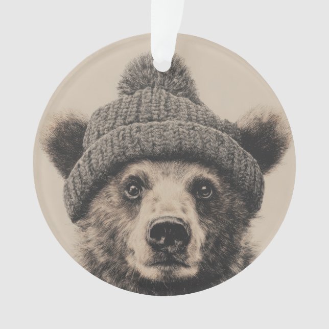 Adorno Cozy Bear in Beanie - Cute Winter Animal  (Anverso)