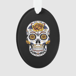 Adorno Cráneo de azúcar rosa amarillo en negro