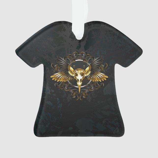 Adorno Cráneo de pájaro dorado sobre fondo negro (Anverso)