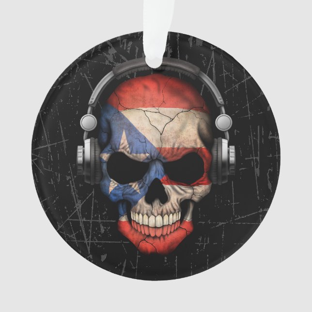 Adorno Cráneo puertorriqueño rasguñado de DJ con los (Anverso)