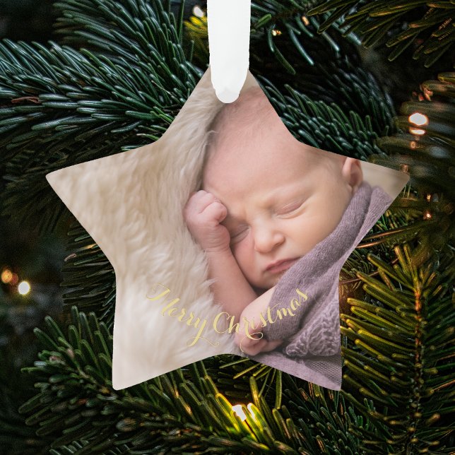 Adorno Crear Navidades fotográficos de primera estrella p (Create Your Own Baby's First Star Photo Christmas Ornament)