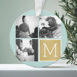 Adorno Crear su propio monograma de Collage de fotos Boda<br><div class="desc">Fondo de impresión de tinta y oro - Utiliza 3 fotos cuadradas para crear un regalo único y personal de aniversario. Añade las iniciales de la novia y del novio. Si necesita ajustar las imágenes o monogramas,  haga clic en la herramienta personalizar para realizar cambios.</div>