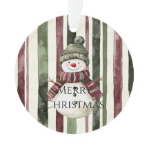 Crema de borgoña Pine Green Stripes Snowman