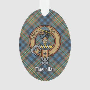 Adorno Crest de Clan MacLellan sobre antiguo tartán