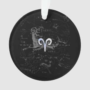 Adorno Cromo como el Rótulo Aries Zodiac en Hevelius Blac