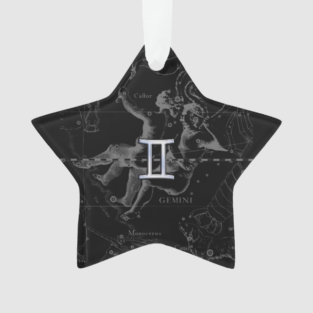 Adorno Cromo plateado como Rótulo Gemini Zodiac en Heveli (Anverso)