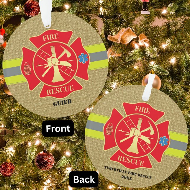 Adorno Cruce maltesa del bombero audaz (Firefighter Fire Rescue Bunker Turnout Gear Custom Ornament)
