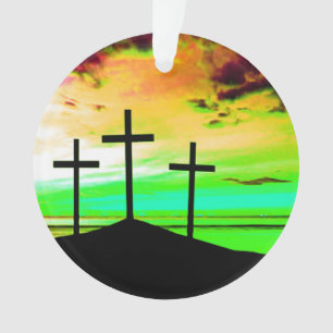 Adorno Cruces en una colina Atardecer colorido DIOS ES BU