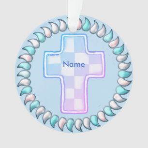 Adorno Cruz Cristiana de Verificación Azul