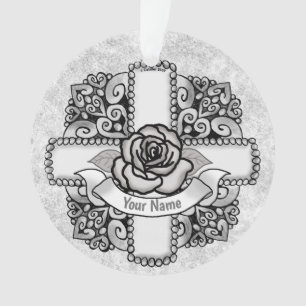 Adorno Cruz Cristiana Filigrana de Rosa