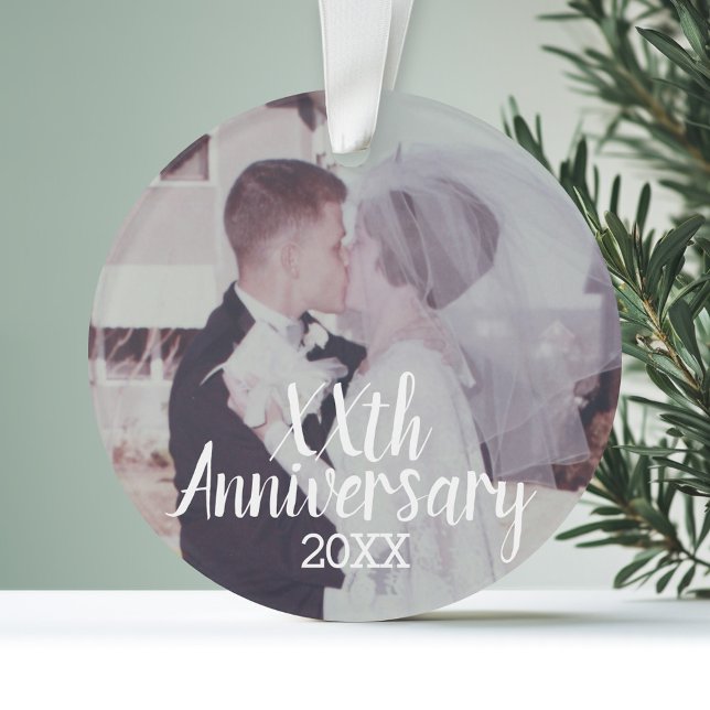 Adorno Cualquier aniversario de Boda - con foto completa (Personalized Wedding Anniversary Photo Ornament)