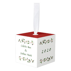 Adorno Cúbico 1.ᵉʳ Navidades casados Holly vacaciones rojas y ve