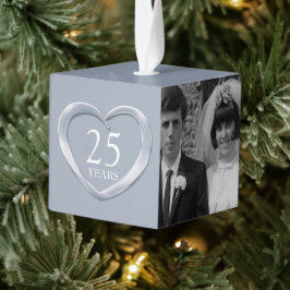 Adorno Cúbico 25º aniversario de plata corazón ahora y después f