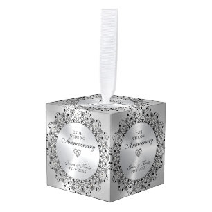 Adorno Cúbico 25° Aniversario Boda BlackMandala en plata