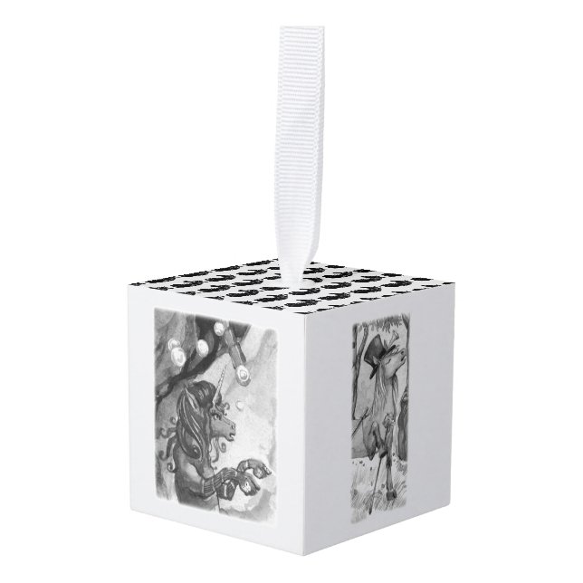 Adorno Cúbico 3.ᵉʳ Cubo De Carácter Unicornio (Anverso en perspectiva)