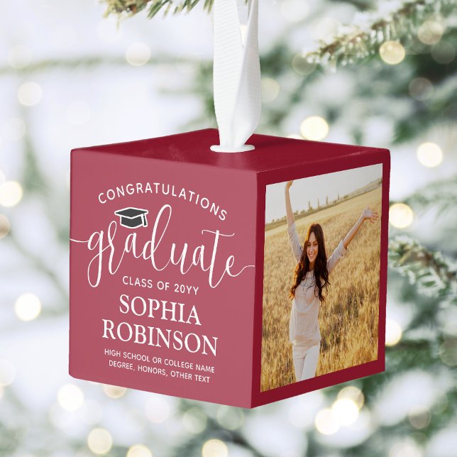 Adorno Cúbico 3 Fotos Felicitaciones Elegante Graduación Rojo (Subido por el creador)