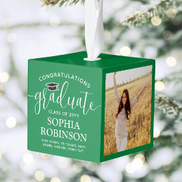 Adorno Cúbico 3 Fotos Felicitaciones Elegante Graduación Verde